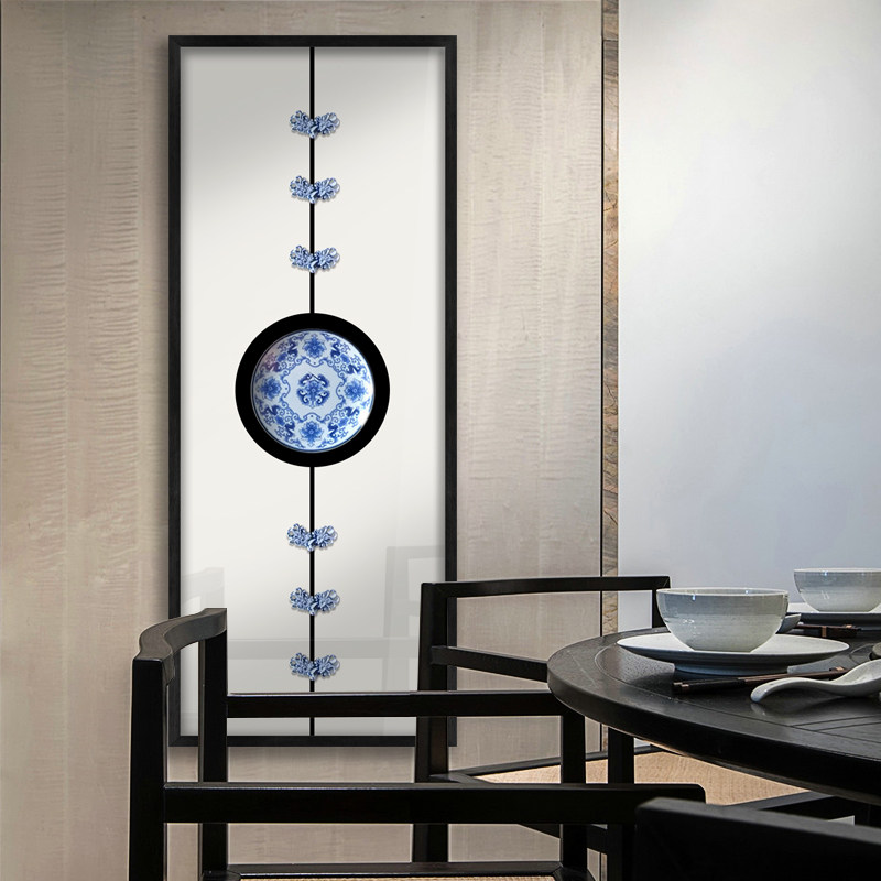 新中式装饰画软装样板挂画客厅餐厅玄关酒店茶室青花瓷实物立体画