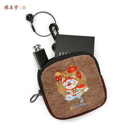 彩衣堂黑森+国风可爱新年零钱包耳机包便携收纳迷你钱包钥匙包