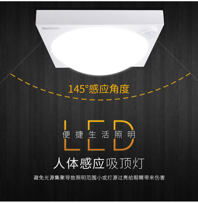 矶谷 LED人体感应吸顶灯 阳台过道走廊楼梯红外线感应智能吸顶灯