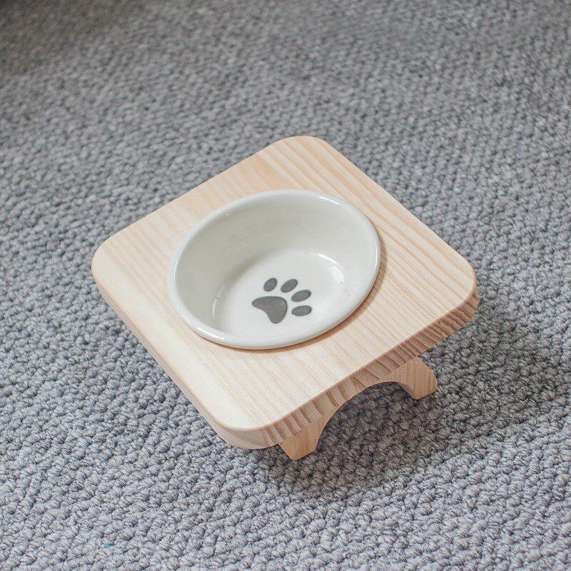简约增高猫碗喝水碗猫咪猫粮碗吃饭护颈椎实木陶瓷碗架食盆套装
