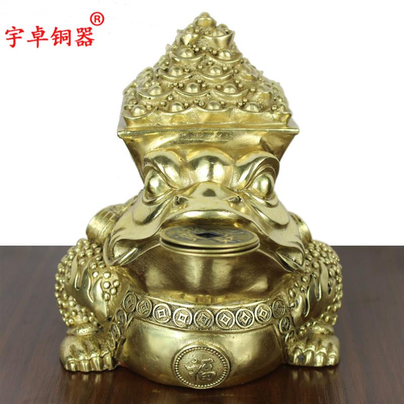 宇卓铜器 纯铜金蟾黄铜金蟾福字背聚宝盆金蟾工艺品摆饰