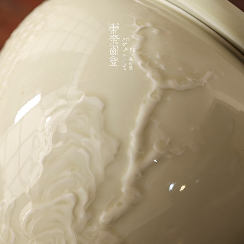 陶瓷茶叶罐中号复古浮雕茶罐防潮茶缸密封罐茶叶包装定制礼盒茶仓