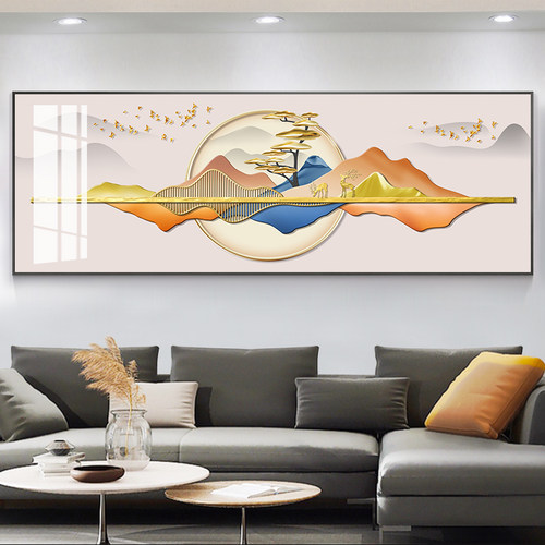 抽象客厅装饰画新中式大气沙发背景墙画高档壁画横版卧室床头挂画