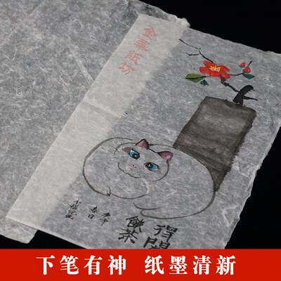 纯手工冰肌构皮蝉翼土毛边宣纸西和麻纸小楷抄经小写意书法创作