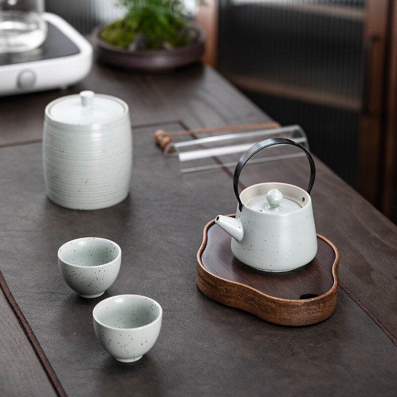 鼎艺新品日式旅行茶具功夫套装小茶房一壶两杯陶瓷茶叶罐子礼盒装