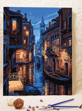 diy数字油画风景名画壁画自己填色手绘油彩客厅装饰画 威尼斯夜景