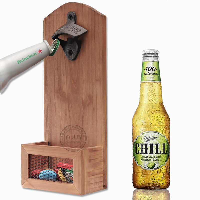 创意复古实木啤酒开瓶器复古壁挂开瓶器墙壁可乐啤酒可免打孔粘贴