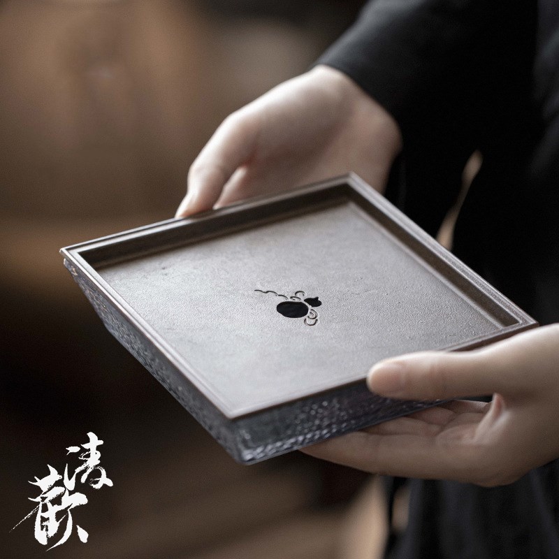 清欢丨葫芦黄铜四方壶承 玻璃高足干泡盘蓄水茶承 复古做旧茶盘