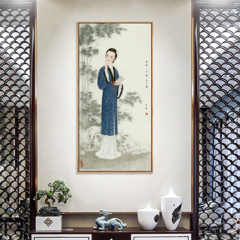 新中式红楼梦挂画古典仕女图古风美女装饰画林黛玉美人图客厅壁画
