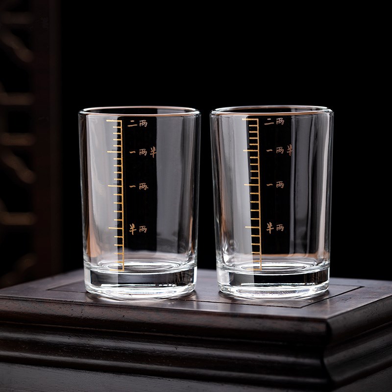 金边二两白酒杯带刻度家用高档酒具2两杯套装玻璃杯架套装白酒杯图片