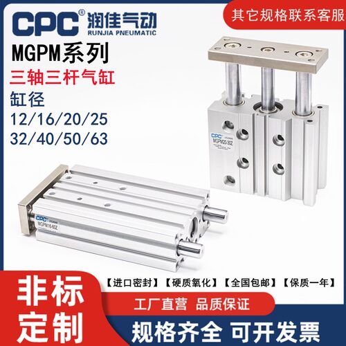 CPC三轴三杆气缸 MGPM12/16/20/25/32/40/50/63-10/25/50*75X100Z