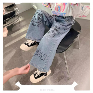 女童阔腿牛仔裤春秋新款洋气直筒女小童春季儿童Children's jeans