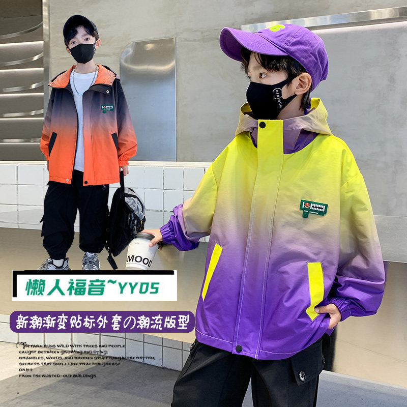 男童春装外套2026新款儿童中大童秋季风衣夹克男孩连帽衫韩版上衣