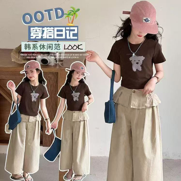 女童夏季皮帘套装2026新款韩系小女孩小狗短袖个性休闲洋气两件套