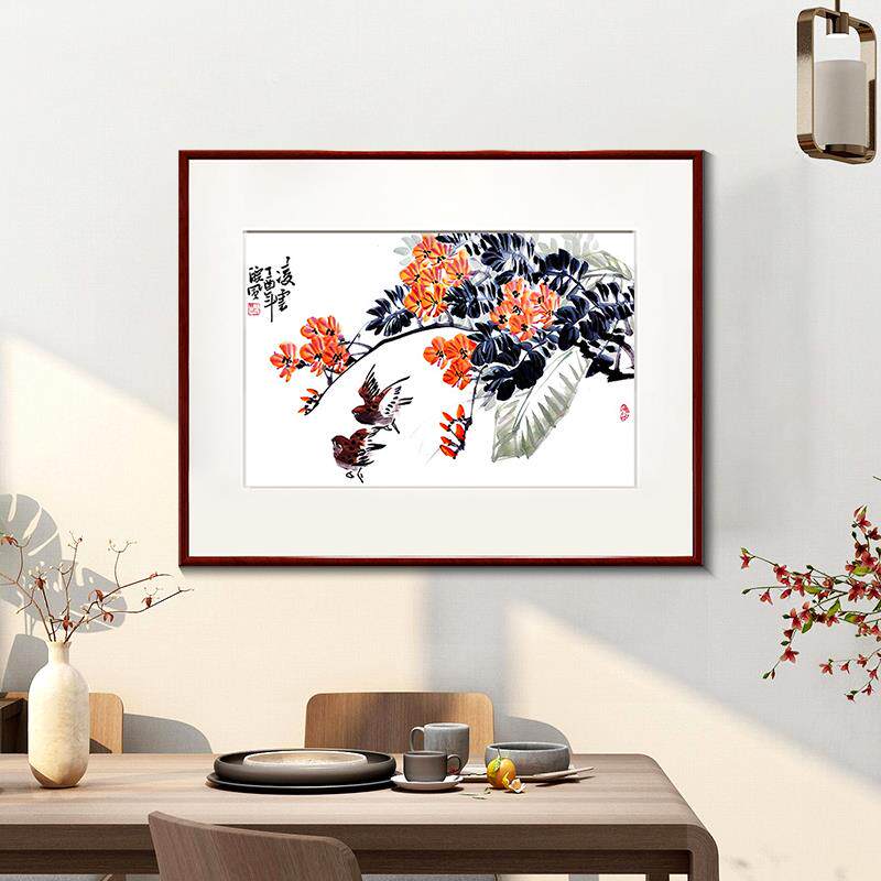 兰花挂画新中式客厅背景墙装饰画餐厅饭厅墙画卧室中国风壁画