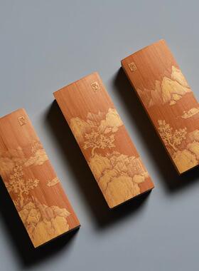 留青竹刻榫盖牙签盒+纯手工竹雕刻艺术品+茶玩文玩手把件竹牙签筒