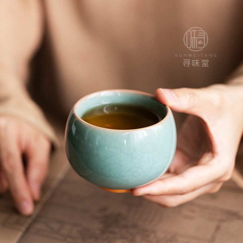 高档天青猪油冻主人杯金佛茶杯品茗杯家用陶瓷功夫茶具单杯茶盏