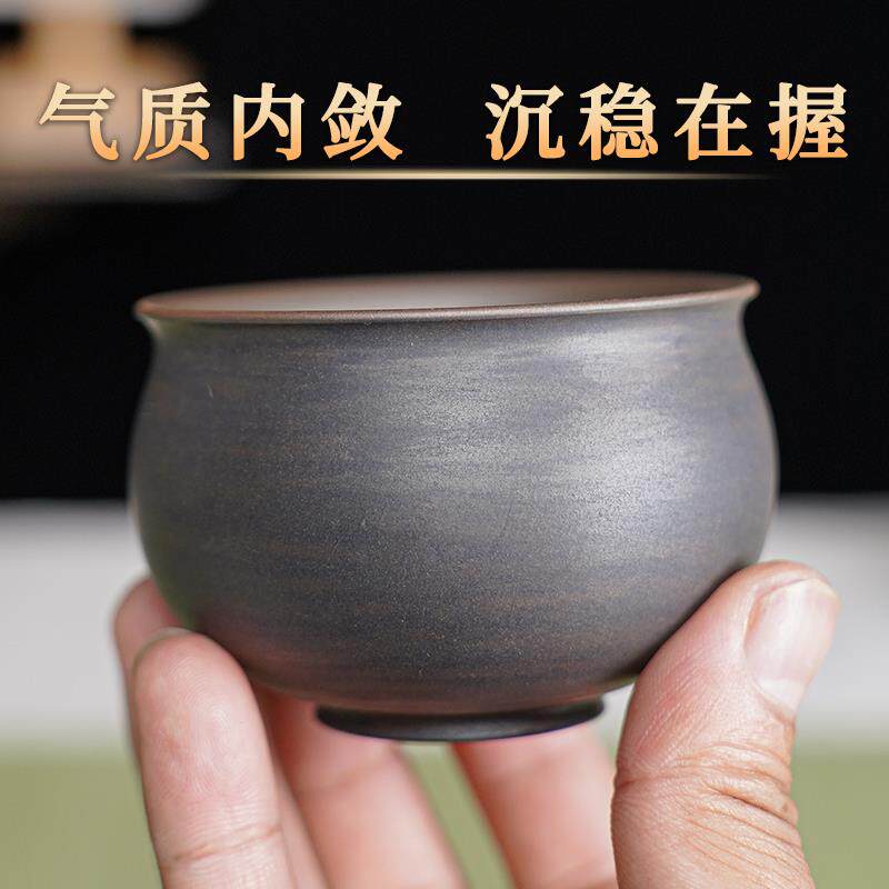 云南建水紫陶手磨主人茶杯全手工诧寂风大肚压手杯个人专用送礼盒