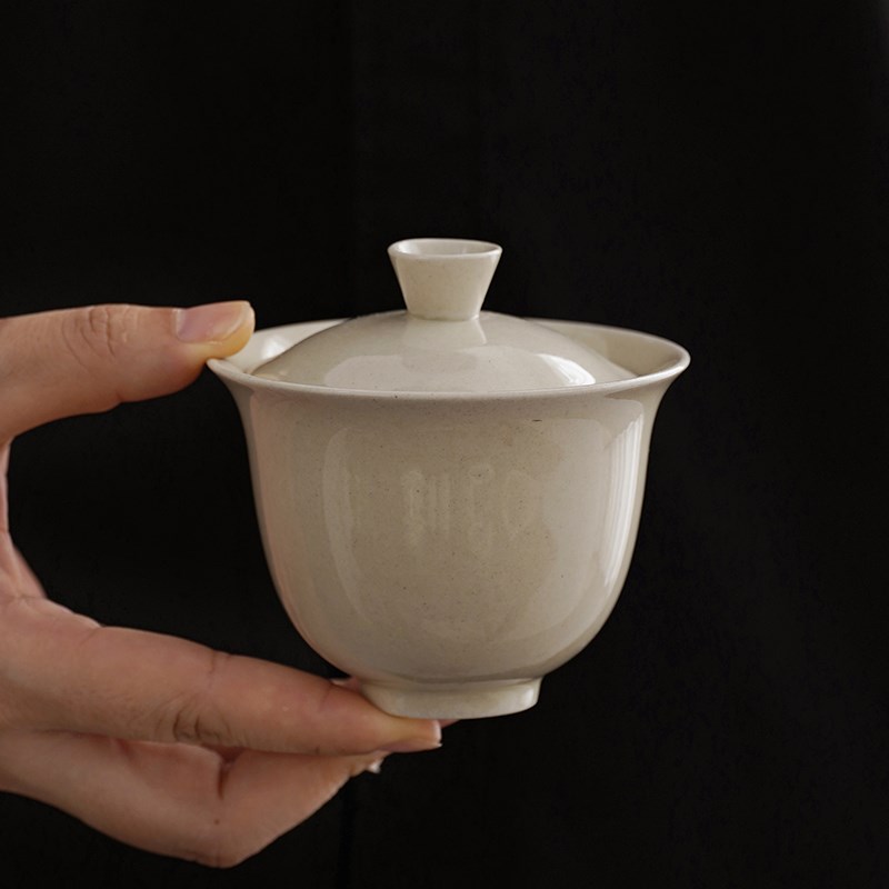 草木灰盖碗简约仿宋素雅泡茶碗杯粗陶大号家用功夫茶具陶瓷敬茶碗