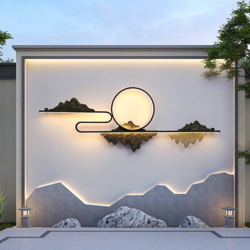 蒸客户外新中式防水壁灯庭院古画景观灯背景墙灯公园古亭装饰灯