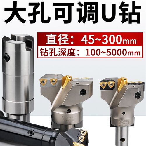 大孔径U钻深孔钻头暴力钻VMD大U钻定心可调直径45-300 内冷钻进口