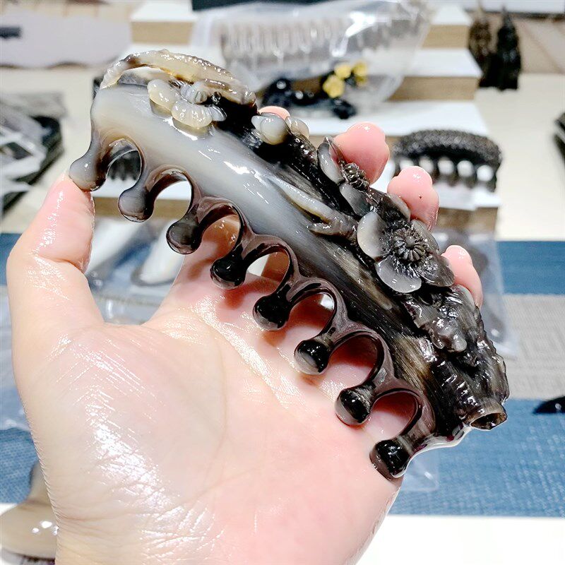 白水牛角梳头部经络梳头疗按摩梳子加厚宽齿梳刮痧梳经络梳五齿梳
