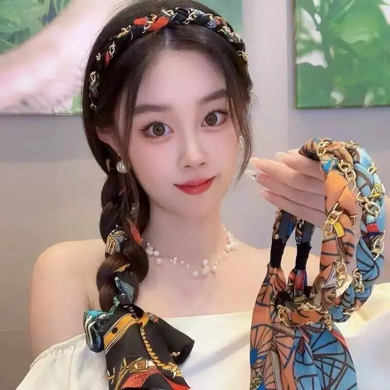复古链条飘带发卡发箍女编发一体系带头箍夏天头饰头饰发箍手工dy