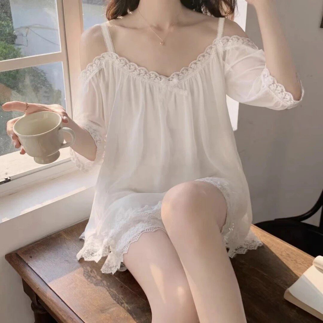 夏季纯欲可外穿带胸垫睡裙女