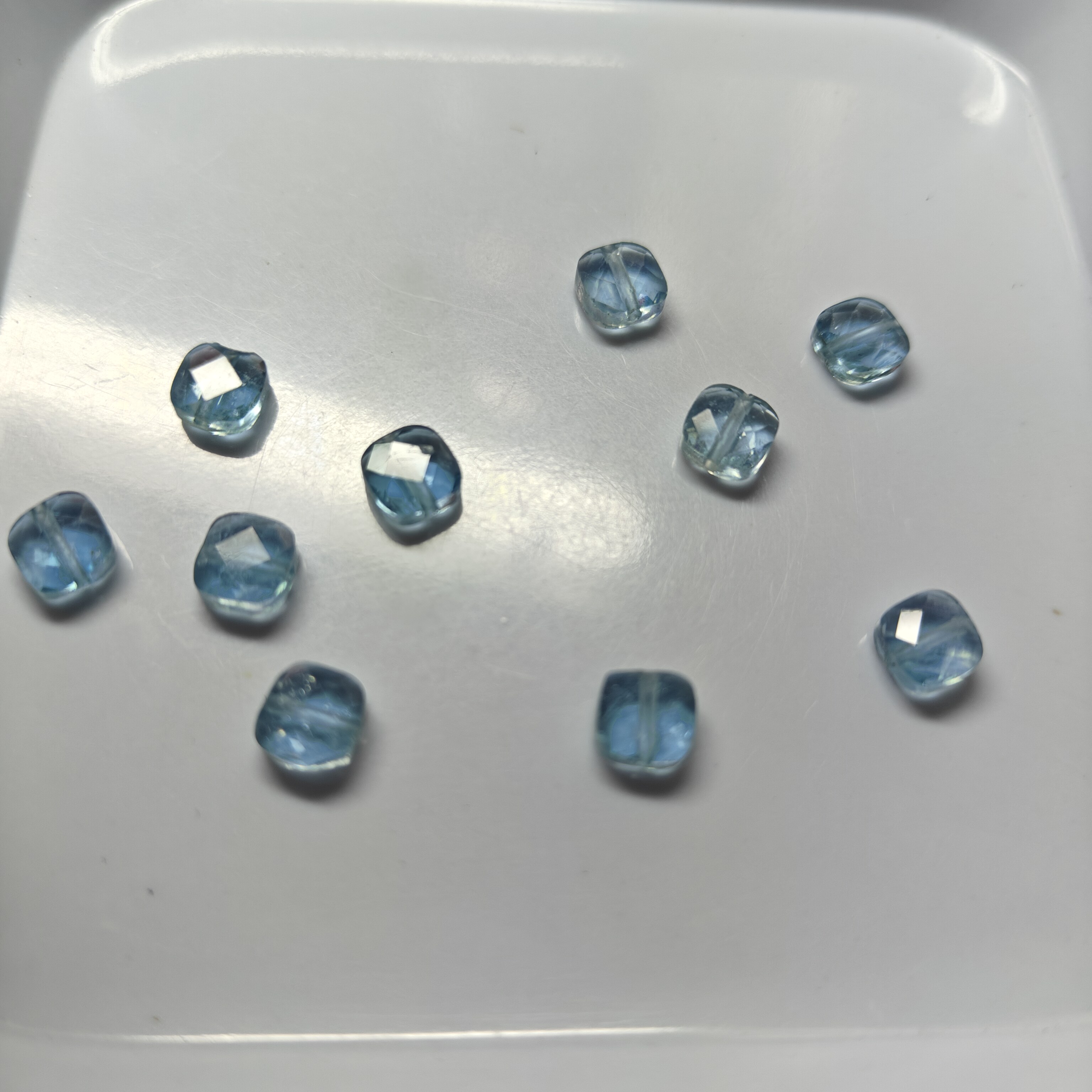 天然海蓝宝A级方片6m散珠钻石切面dIy手链项链耳环配件10颗一件