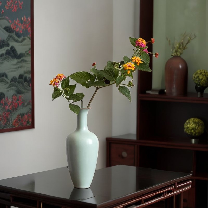 汝窑新中式简约瓷器花瓶陶瓷花器仿古插花瓶子家居装饰品客厅摆件图片