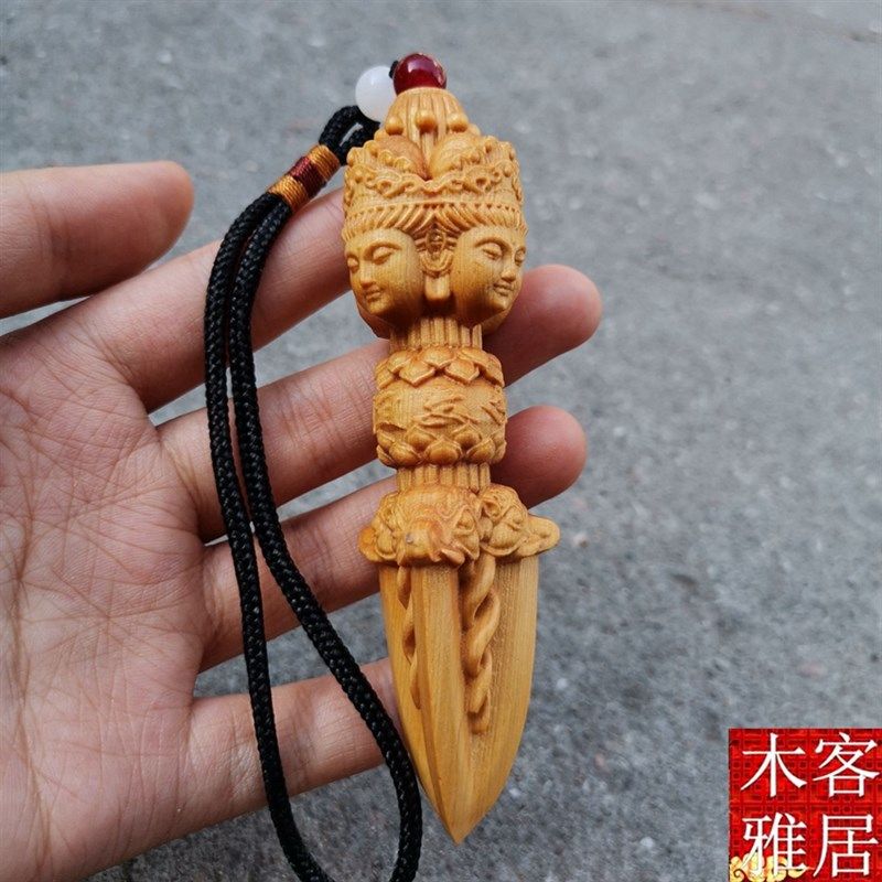 沉香木雕金刚杵四面佛六字箴言木质挂件文玩手把件随身男士汽车挂