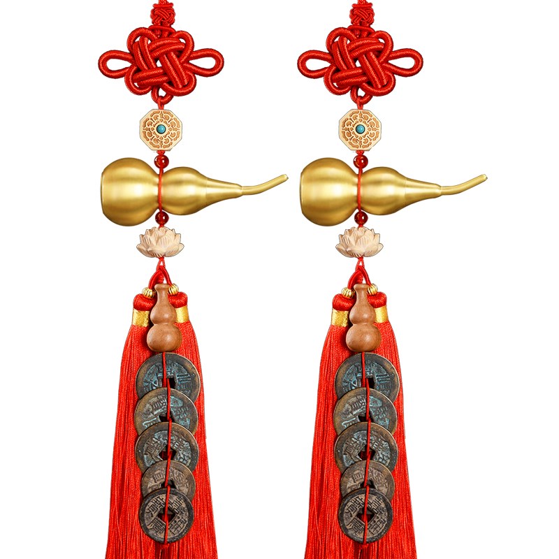 真品五帝钱门对门葫芦挂件纯铜入户门吉祥结铜钱串招财古币五吊钱