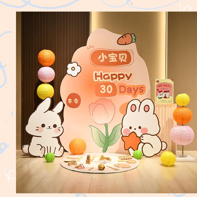 卡通兔子主题定制kt板生日场景布置男孩女孩生日用品套装背景墙