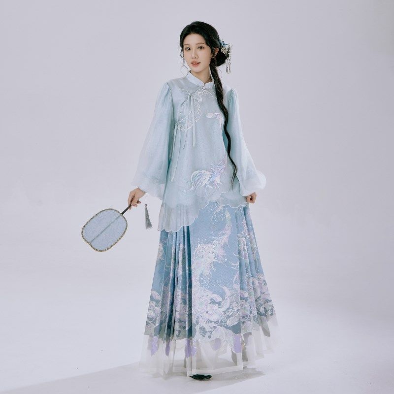 月渺境[清波灵鱼]马面裙套装女2025新款明制汉服成人新中式半身裙
