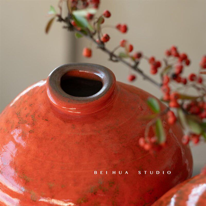 郎红釉瓷国风花瓶电视柜酒柜玄关鲜花插花新中式摆件送礼新年陶瓷