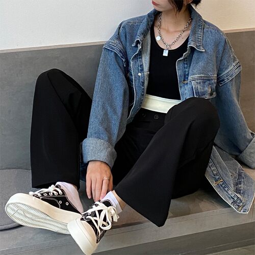 黑色阔腿裤女高腰春秋冬新款垂感直筒裤宽松休闲拖地西装长裤子
