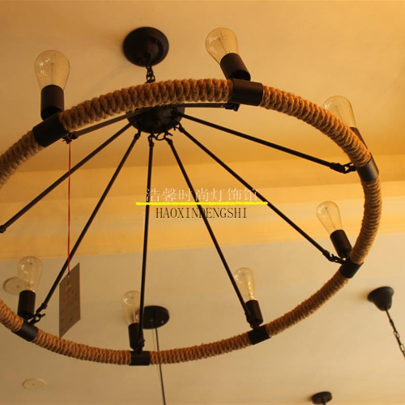 北欧美式乡村复古餐厅咖啡厅工程个性工业吊灯铁艺编织麻绳吊灯