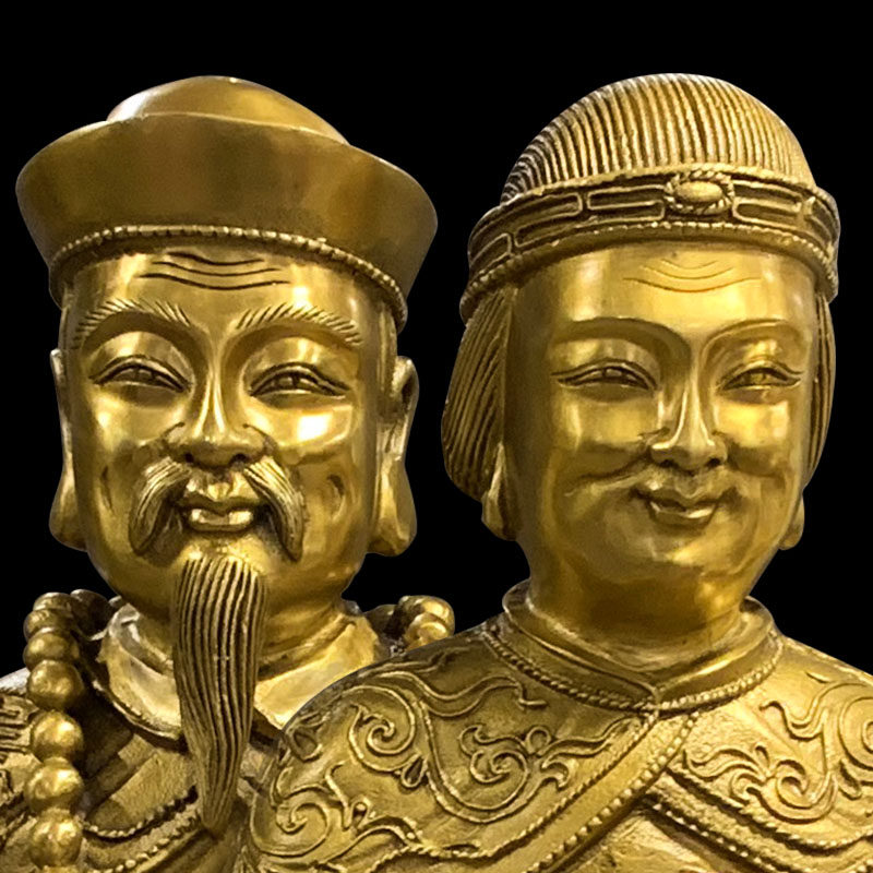 善缘堂 纯铜胡三太爷太奶像黄三铜像黄铜四大家族家用工艺品摆件