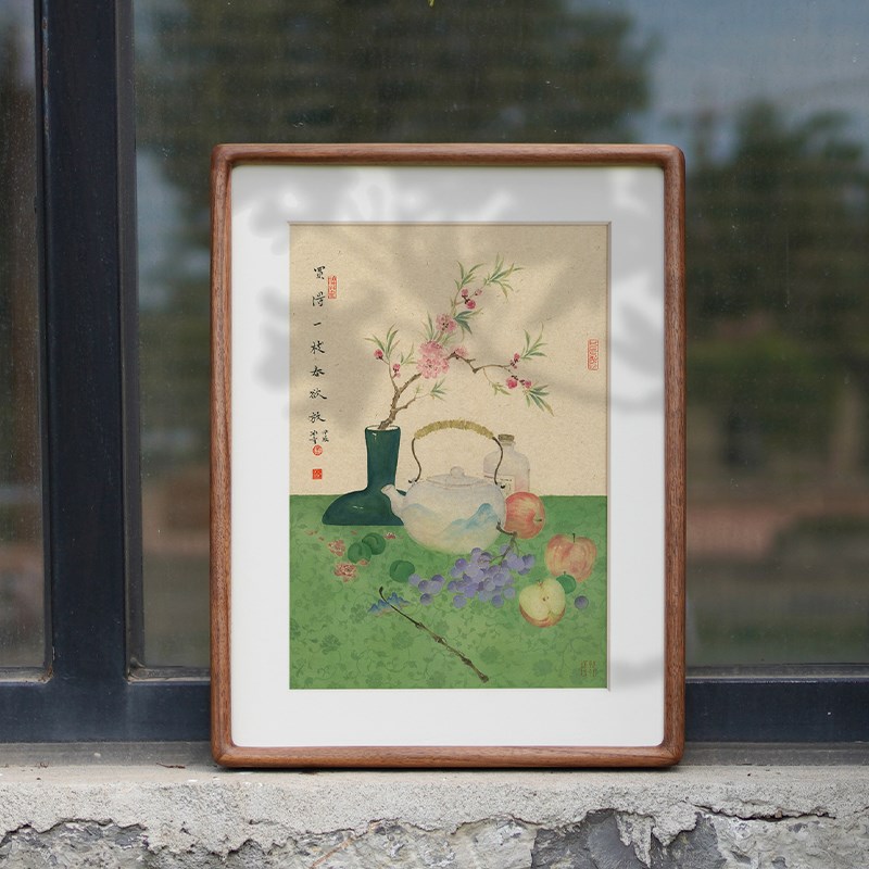 冰青x新中式茶室装饰画四联禅意茶壶餐厅客厅日式原木风实木挂画