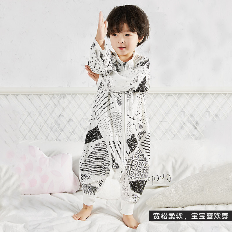 纳多果婴儿睡袋夏季竹纤维纱布宝宝长袖睡衣儿童防踢被可拆卸带袖