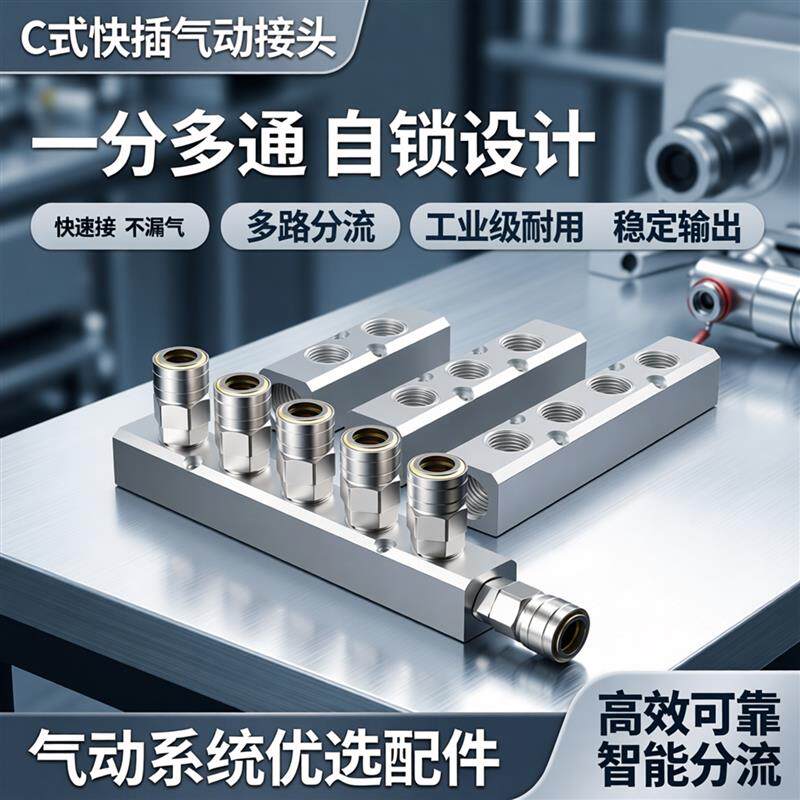 气管快速接头三通气动气排分流器气泵空压机C式配件一分多通自锁