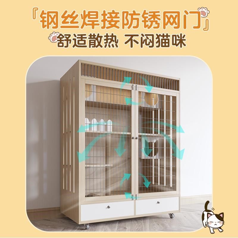实木猫笼子家用室内猫窝太空舱超大自由空间带厕所双层猫柜猫别墅图片