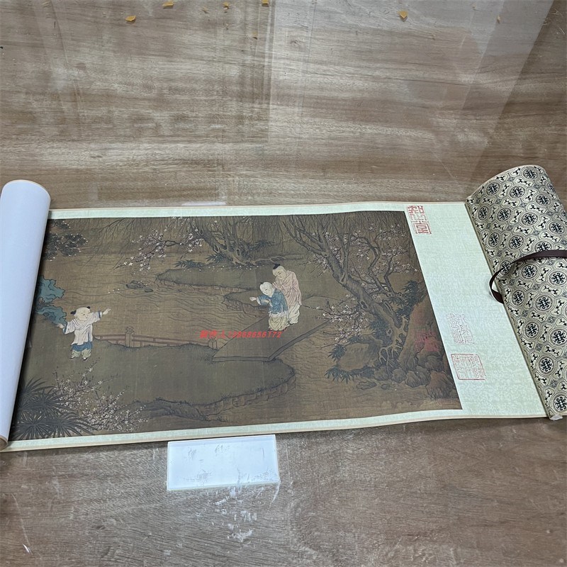 宋苏汉臣长春百子图古代儿童嬉戏玩具工笔国画高清微喷复制装饰画
