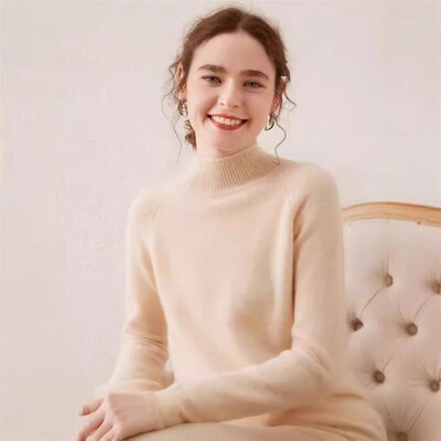 套头时尚减龄羊绒打底衫女山羊绒加厚毛衣新款半高领羊绒针织衫女