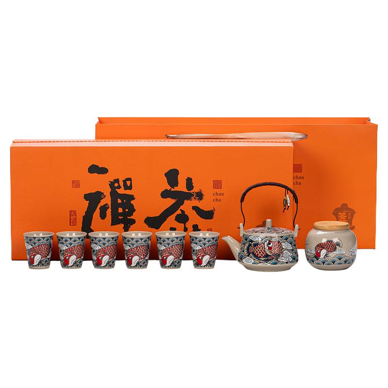 功夫茶具礼盒套装送人轻奢办公室会客厅泡茶壶陶瓷喝茶杯子茶叶罐图片