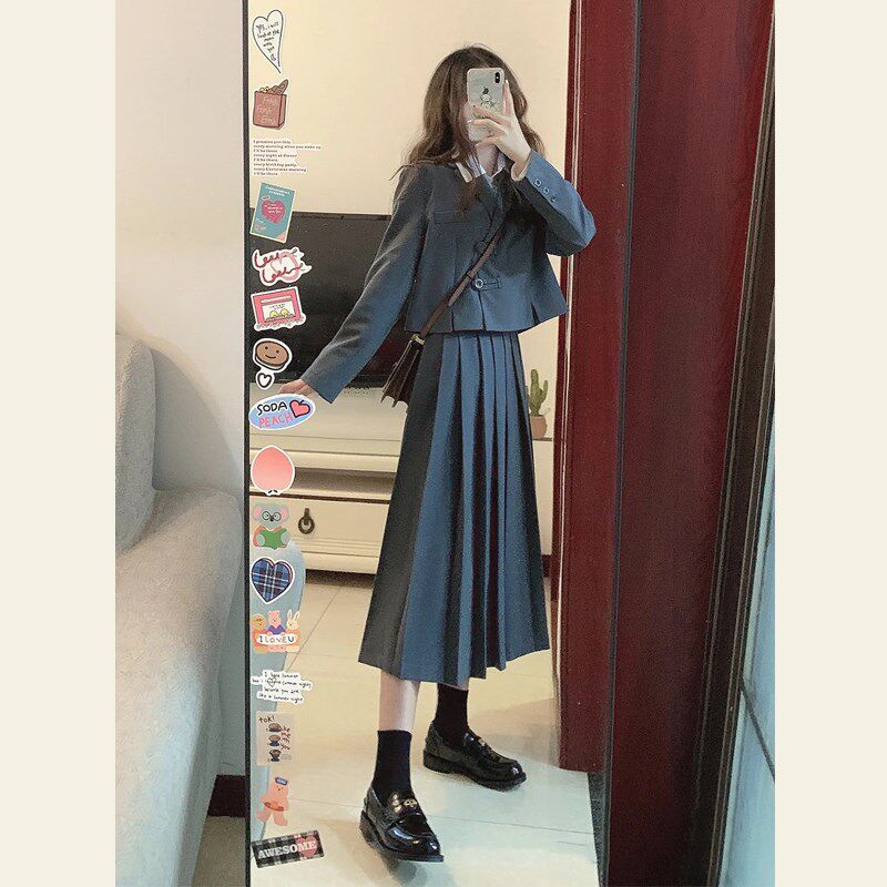 高级设计感小个子西装外套女早春秋装百褶裙休闲时尚套装女