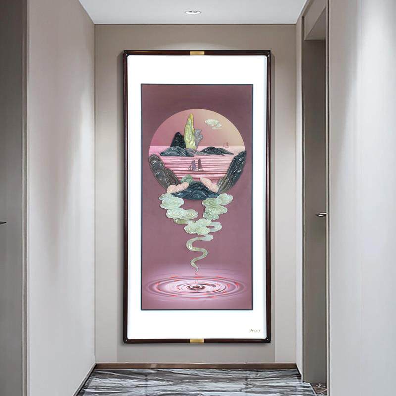 入户玄关装饰画新中式客厅过道挂画高端大气玉石壁画3d立体雕轻奢