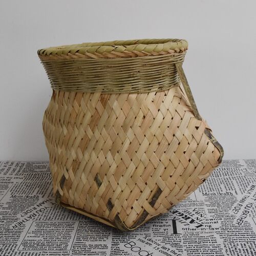 竹编黄篾鱼篓竹篓子水果茶叶采摘篓竹筐竹篮背篓装饰道具灯罩包邮