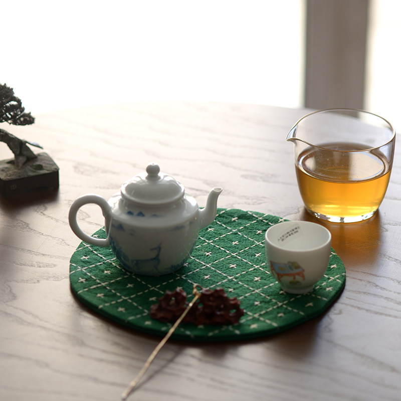 谈得来茶事手工刺子绣圆茶席壶垫复古隔热垫杯垫餐垫布艺茶道零配