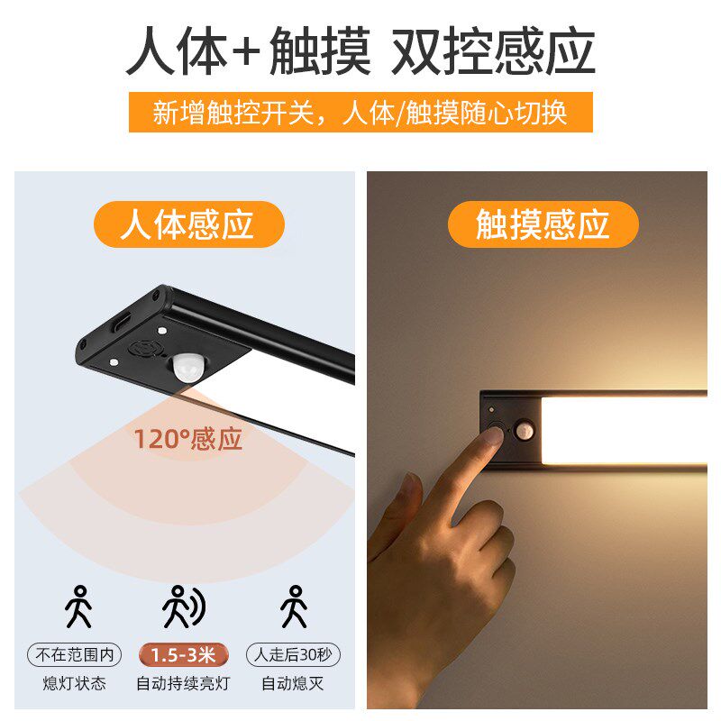 人体感应灯充电式小夜灯led智能光控家用过道衣柜子免布线橱柜灯